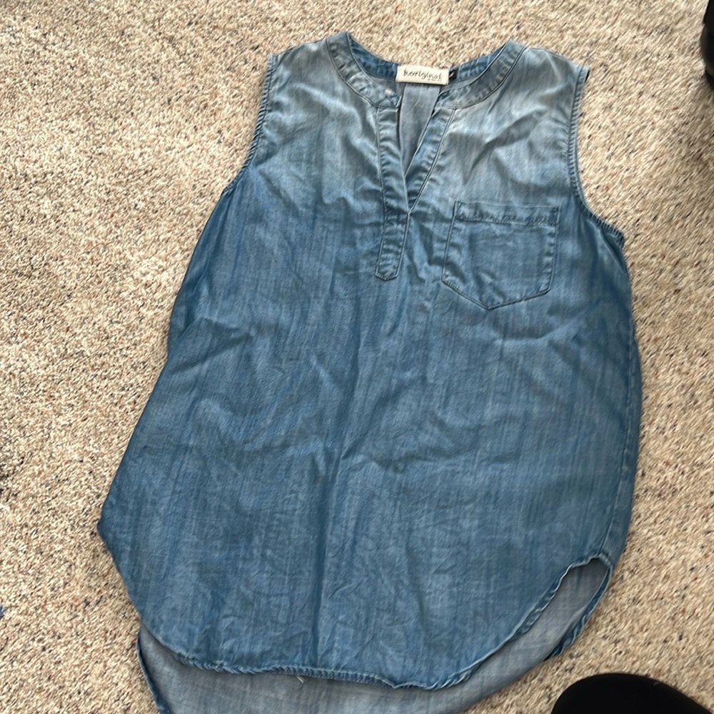 Denim distressed sleeveless tunic